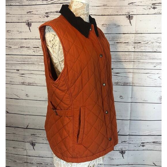 L.L. Bean Quilted Orange Fall Vest With brown corduroy collar size XL - Picture 4 of 12